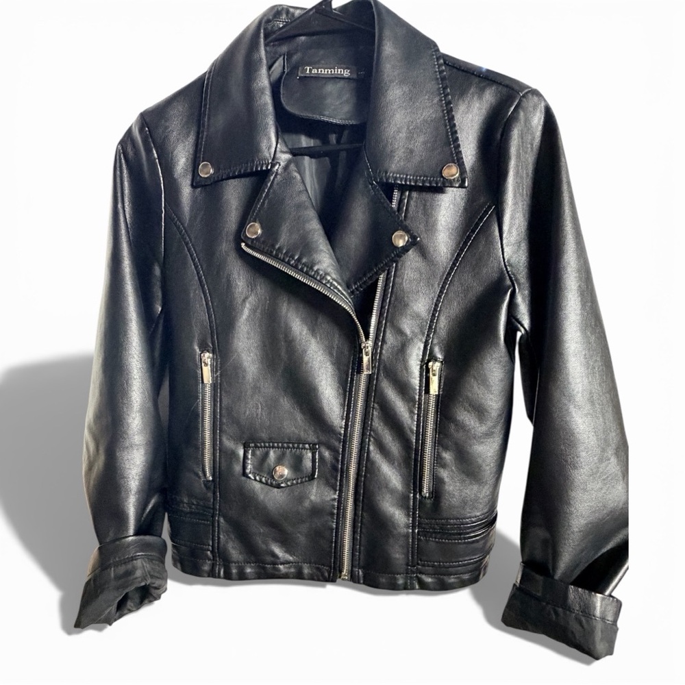 Tamning Black Faux Leather Moto Jacket Size Medium